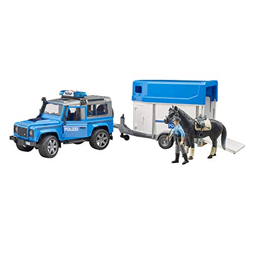 Bruder 02588 Land Rover Police Vehicle w Horse Trailer, Horse and Policeman, L&S Module