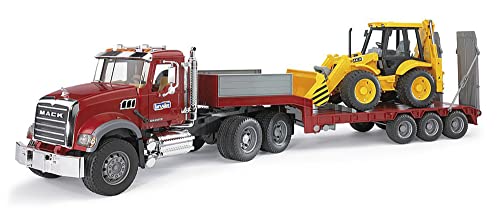 Bruder Toys 02813 Mack Granite Flatbed Truck with JCB Loader Backhoe