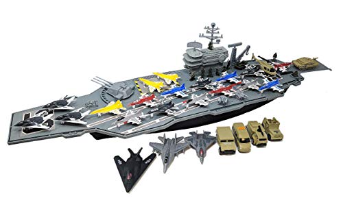 33 Inch Aircraft Carrier with Soldiers Jets Military Vehicles (18 Fighter Jets)