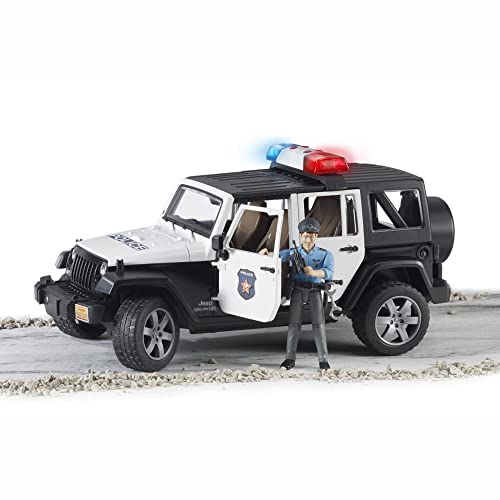 Bruder Toys - Emergency Realistic Jeep Wrangler Unlimited Rubicon Police Vehicle with Light Skintoned Policeman and Light and Sound Module with 4 Different Sounds