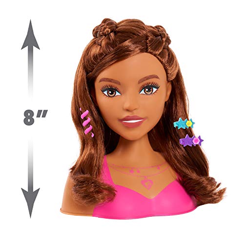 Barbie Fashionistas 8-Inch Styling Head, Brown Hair, 20 Pieces Include Styling Accessories, Hair Styling for Kids, by Just Play,Multi-color