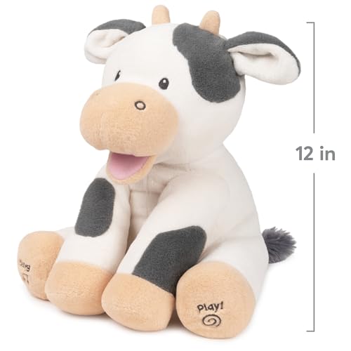 GUND Baby Buttermilk The Cow Animated Plush, Singing Stuffed Animal Sensory Toy, Sings Old Macdonald and Teaches Animal Sounds, Cream/Grey, 12”