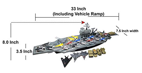 33 Inch Aircraft Carrier with Soldiers Jets Military Vehicles (18 Fighter Jets)