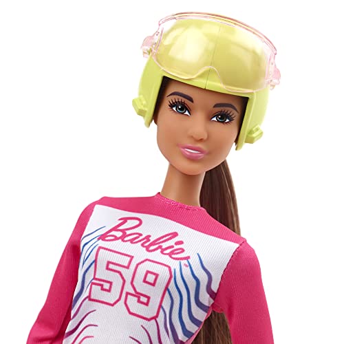 Barbie Winter Sports para Alpine Skier Brunette Doll  with Shirt, Pants, Helmet, Gloves, Pole, Sit Ski & Trophy