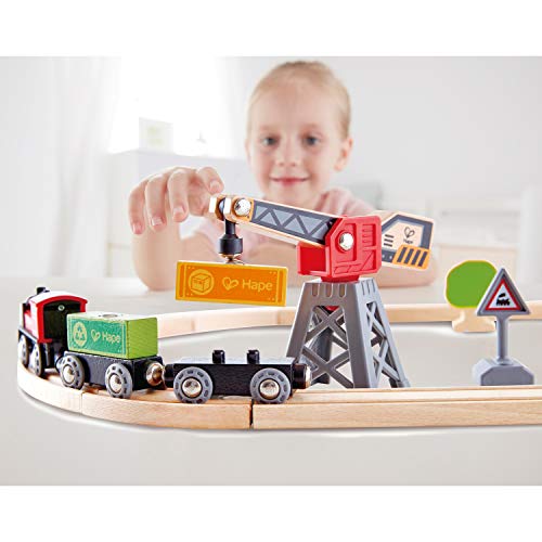 Hape Cargo Delivery Loop Train and Railway Toy Set Multicolor, 19.69" L x 15.75" W x 4.72" H