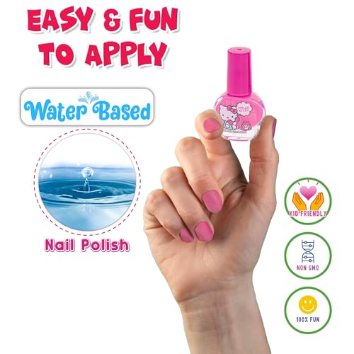 Hello Kitty Non-Toxic Water-Based Peel-Off Nail Polish Set with Glittery, Shimmery & Opaque Colors for Girl Kids Ages 3+, Perfect for Parties, Sleepovers & Makeovers, 18 Pcs