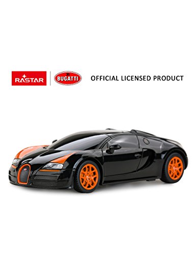 RASTAR RC Car | 1:24 Bugatti Veyron 16.4 Grand Sport Vitesse Radio Remote Control Racing Toy Car Model Vehicle, Black/Orange