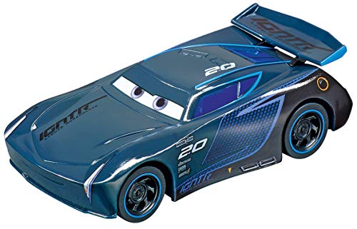 Carrera First Disney/Pixar Cars - Slot Car Race Track - Includes 2 Cars: Lightning McQueen and Jackson Storm - Battery-Powered Beginner Racing Set for Kids Ages 3 Years and Up, Blue/Red/Navy