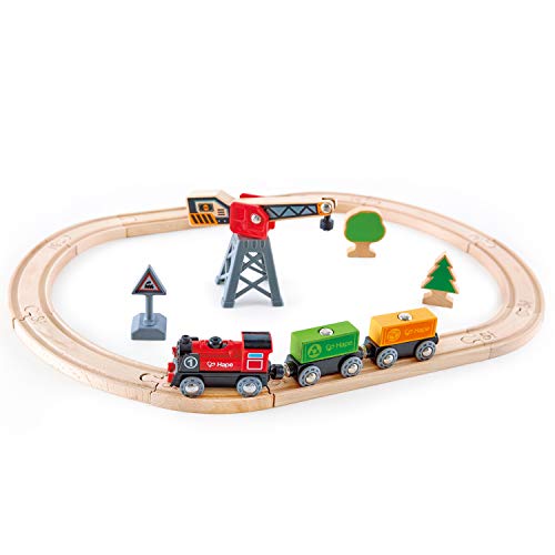 Hape Cargo Delivery Loop Train and Railway Toy Set Multicolor, 19.69" L x 15.75" W x 4.72" H