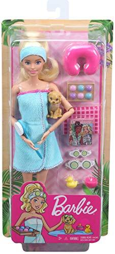 Barbie Spa Doll, Blonde, Including Neck Pillow, Rubber Duck and Cucumber Eye Masks - sctoyswholesale