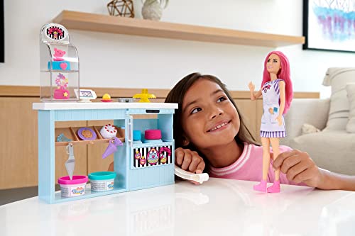 Barbie Bakery Playset with 12 in Petite Doll, Pink Hair, Bakery Station, Cake Making Feature, 20+ Realistic Play Pieces: 2 Dough containers, Cake Piping Stamper, Decorations, Toppers & More - sctoyswholesale