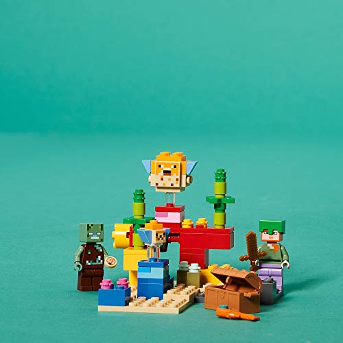 LEGO Minecraft The Coral Reef Toy Building Set 21164 Pretend Play Minecraft Toy with Alex, Puffer Fish and Zombie Figures, Ideal Gift for Kids Who Love Minecraft, Boys & Girls Age 7+ Years Old