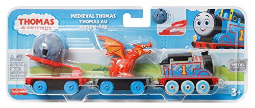 Fisher-Price Thomas & Friends Diecast Toy Train Medieval Thomas Push-Along Engine With Boulder Launcher For Preschool Kids Ages 3+ Years