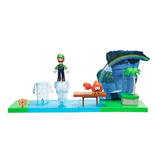 SUPER MARIO Sparkling Waters Action Figures Playset Includes 2.5 Inch Luigi & Red Huckit Crab with Interactive Pieces