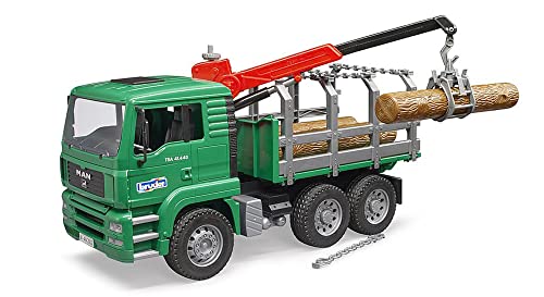 Bruder Toys - Forestry MAN Timber Truck with Fully Functioning Loading Crane, Tilting Loading Bed, and 3 Loadable Trunks - Ages 4+