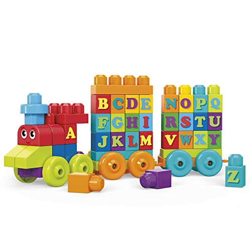 Hasbro MEGA BLOKS Fisher-Price ABC Blocks Building Toy, ABC Learning Train with 60 Pieces for Toddlers, Gift Ideas for Kids Age 1+ Years