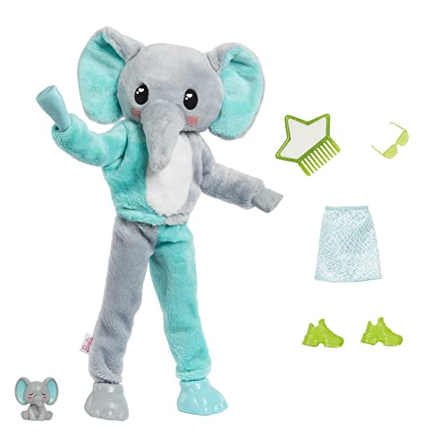 Barbie Cutie Reveal Fashion Doll, Jungle Series Elephant Plush Costume, 10 Surprises