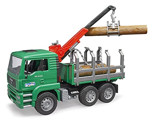 Bruder Toys - Forestry MAN Timber Truck with Fully Functioning Loading Crane, Tilting Loading Bed, and 3 Loadable Trunks