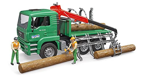 Bruder Toys - Forestry MAN Timber Truck with Fully Functioning Loading Crane, Tilting Loading Bed, and 3 Loadable Trunks - Ages 4+