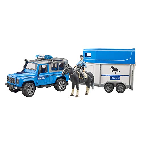 Bruder 02588 Land Rover Police Vehicle w Horse Trailer, Horse and Policeman, L&S Module