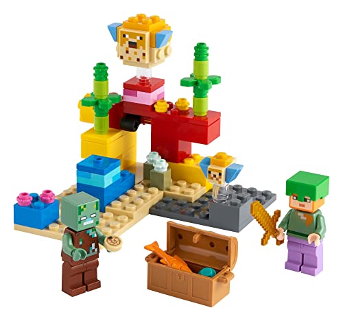 LEGO Minecraft The Coral Reef Toy Building Set 21164 Pretend Play Minecraft Toy with Alex, Puffer Fish and Zombie Figures, Ideal Gift for Kids Who Love Minecraft, Boys & Girls Age 7+ Years Old