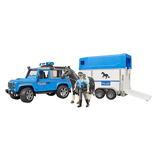 Bruder 02588 Land Rover Police Vehicle w Horse Trailer, Horse and Policeman, L&S Module