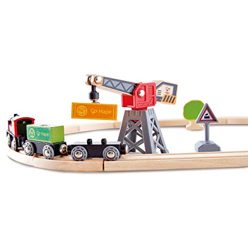 Hape Cargo Delivery Loop Train and Railway Toy Set Multicolor, 19.69" L x 15.75" W x 4.72" H