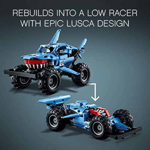 LEGO Technic Monster Jam Megalodon 42134 Set - 2 in 1 Pull Back Shark Truck to Lusca Low Racer Car Toy, Summer DIY Building Toy Ideas for Outdoor Play for Kids, Boys, and Girls Ages 7+