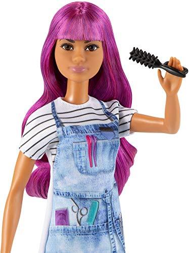 Barbie Salon Stylist Doll (12-In/30.40-cm) with Purple Hair, Tie-Dye Smock, Striped Tee, Blow Dryer & Comb Accessories, Great Gift for Ages 3 Years Old & Up - sctoyswholesale