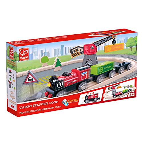 Hape Cargo Delivery Loop Train and Railway Toy Set Multicolor, 19.69" L x 15.75" W x 4.72" H