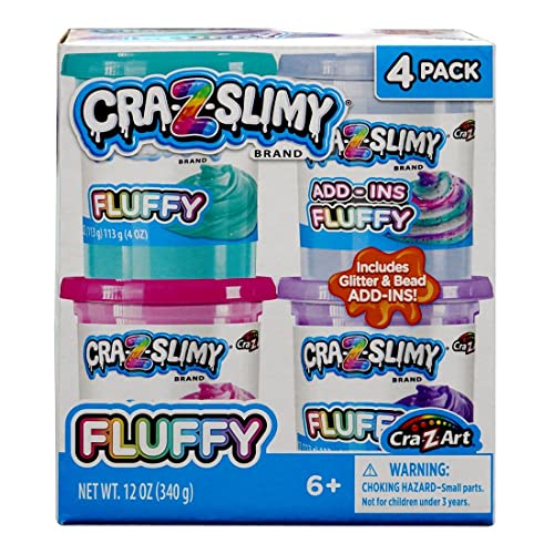 Cra-Z-Slimy 4 Pack Glitter Slime Set – Comes with 3 Colors of Pre-Made Glitter Slime and Glitter Add-Ins