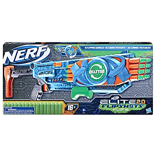 NERF Elite 2.0 Flipshots Flip-16 Blaster with 16 Dart Barrels That Flip to Double Your Firepower, 16-Dart Capacity, 16 Elite Darts