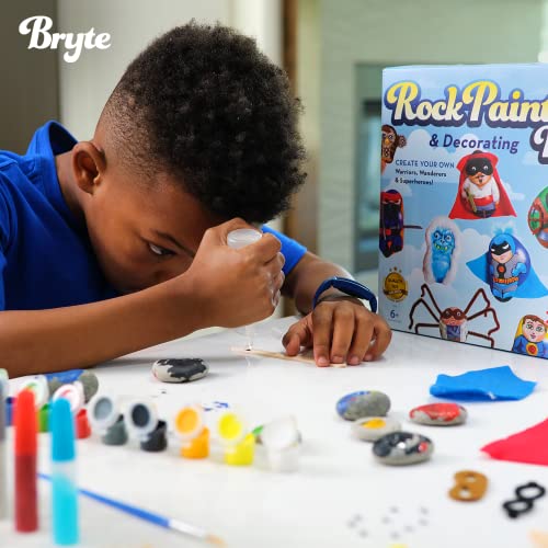 Bryte Rock Painting Kit for Kids 6+ With Ninja, Warrior and Superhero Toy Accessories, Paint Set, and Includes Easy-to-Follow Instructional Videos; Arts & Crafts Great Gift For Birthdays, and Holidays