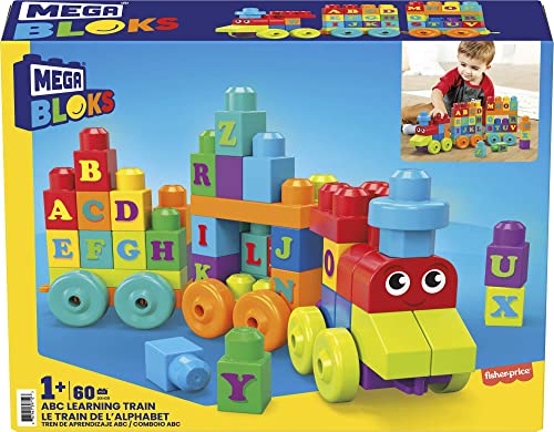 Hasbro MEGA BLOKS Fisher-Price ABC Blocks Building Toy, ABC Learning Train with 60 Pieces for Toddlers, Gift Ideas for Kids Age 1+ Years