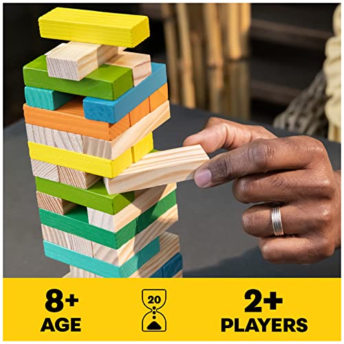 Spin Master Games Mindful Classics, Jumbling Tower Sustainable Wooden Blocks Tumbling Toppling Bamboo Wood Party Stacking Game, for Adults and Kids Ages 8 and up