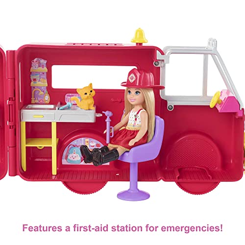 Barbie Chelsea Fire Truck Playset, Chelsea Doll  Fold Out Firetruck, Storytelling Accessories, Stickers - sctoyswholesale