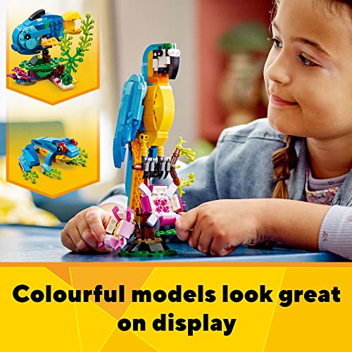 LEGO Creator 3 in 1 Exotic Parrot to Frog to Fish 31136 Animal Figures Building Toy, Creative Toys and Easter Gift for Kids Ages 7 and up
