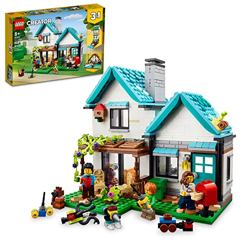 LEGO Creator 3 in 1 Cozy House Toy Set 31139, Model Building Kit with 3 Different Houses Plus Family Minifigures and Accessories, Gift for Kids, Boys and Girls