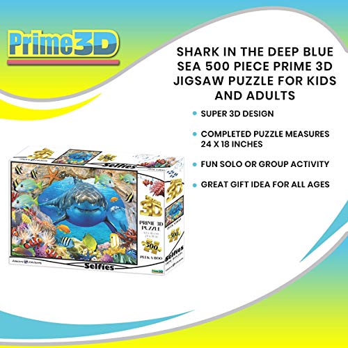 Peek-A Boo Shark in The Deep Blue Sea Super 3D Puzzle for Adults and Kids | Difficult 500 Piece Jigsaw Puzzle Toy | Interactive Brain Teaser for Game Night | 24 x 18 Inches