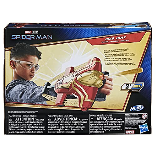 Spider-Man Marvel Web Bolt NERF Blaster Toy for Kids, Movie-Inspired Design, Includes 3 Elite Nerf Darts, for Kids Ages 5 and Up