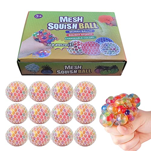 AHYCS Stress Balls Set for Kids and Adults - Mesh Squishy Balls, Stress Relief Fidget Balls, Squishy Fidget Toys to Relax, Decompress, and Focus, Great for Autism, ADHD, Party Favor and More (12 PCS)