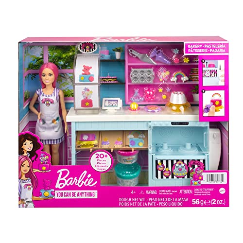 Barbie Bakery Playset with 12 in Petite Doll, Pink Hair, Bakery Station, Cake Making Feature, 20+ Realistic Play Pieces: 2 Dough containers, Cake Piping Stamper, Decorations, Toppers & More - sctoyswholesale