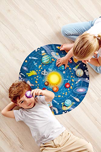 Hape Solar System Puzzle | Round Solar System Puzzle Toy for Kids, Exploratory Skills, Solid Wood Pieces and A Glowing LED Sun L: 22.6, W: -, H: 22.6 inch For 5+ Years