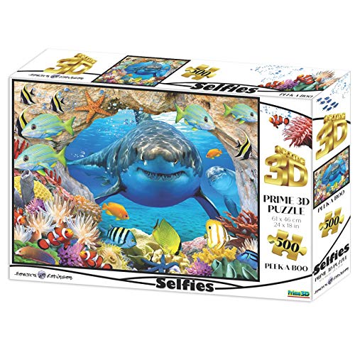 Peek-A Boo Shark in The Deep Blue Sea Super 3D Puzzle for Adults and Kids | Difficult 500 Piece Jigsaw Puzzle Toy | Interactive Brain Teaser for Game Night | 24 x 18 Inches