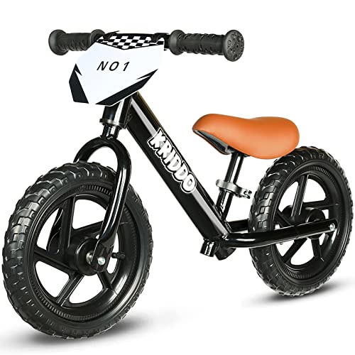 KRIDDO Toddler Balance Bike 2 Year Old,12 Inch Push Bicycle with Customize Plate (3 Sets of Stickers Included), Steady Balancing, Gift Bike for 2-5 Boys Girls, Black
