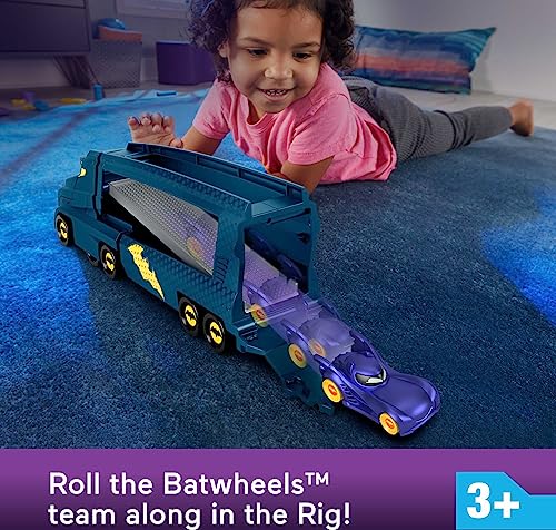 Fisher-Price DC Batwheels Toy Hauler and Car, Bat-Big Rig with Ramp and Bam The Batmobile 1:55 Scale Diecast Toy Vehicle, Ages 3+ Years