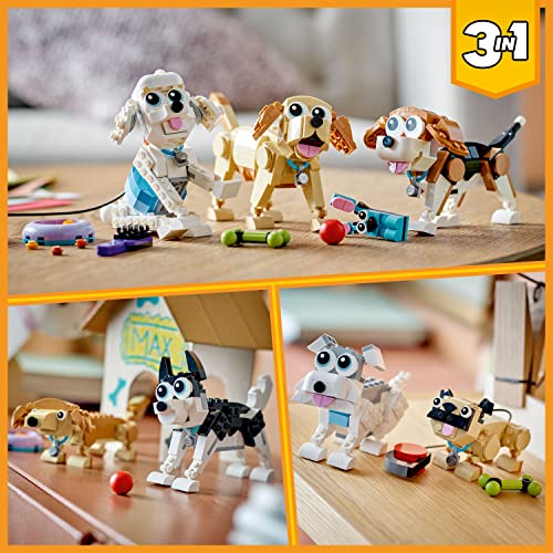 LEGO Creator 3 in 1 Adorable Dogs Set with Dachshund, Pug, Poodle Figures, Animal Building Toy for Kids Ages 7 and Up, Gift for Dog Lovers, Easter Gift Idea