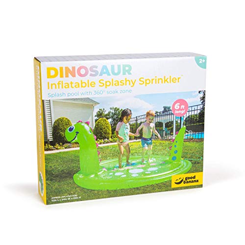 Good Banana Dinosaur Splashy Sprinklers, Kids’ Jumbo Splash Pad & Pool with 360-Degree Sprinklers, 6 Ft Long, Backyard, Lawn, Outdoor Play, Poolside, Family BBQs, Parties,Dino