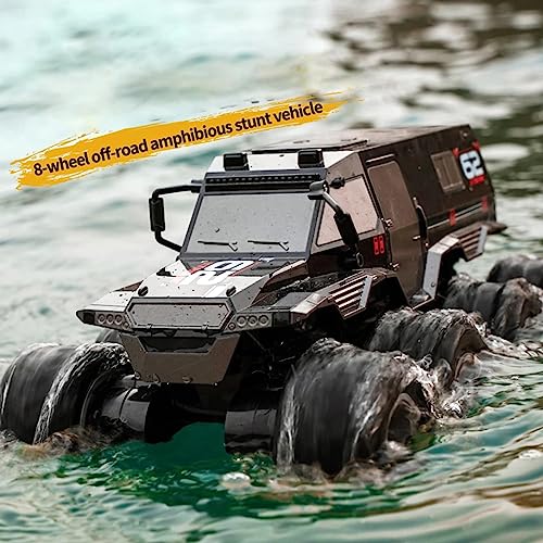 GoolRC Amphibious Remote Control Car, 8WD RC Cars, 2.4GHz Remote Control Boat, Waterproof Off Road RC Monster Truck, All Terrains Electric Armored Vehicle Crawler for Adults (Yellow)