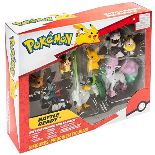 Pokémon Battle Ready! Figure Set Toy, 8 Pieces - Includes 4.5" Ponyta & 2" Pikachu, Eevee, Wooloo, Sneasel, Yamper, Sirfetch'd & Morpeko - Gift for Kids, Boys & Girls - Ages 4+